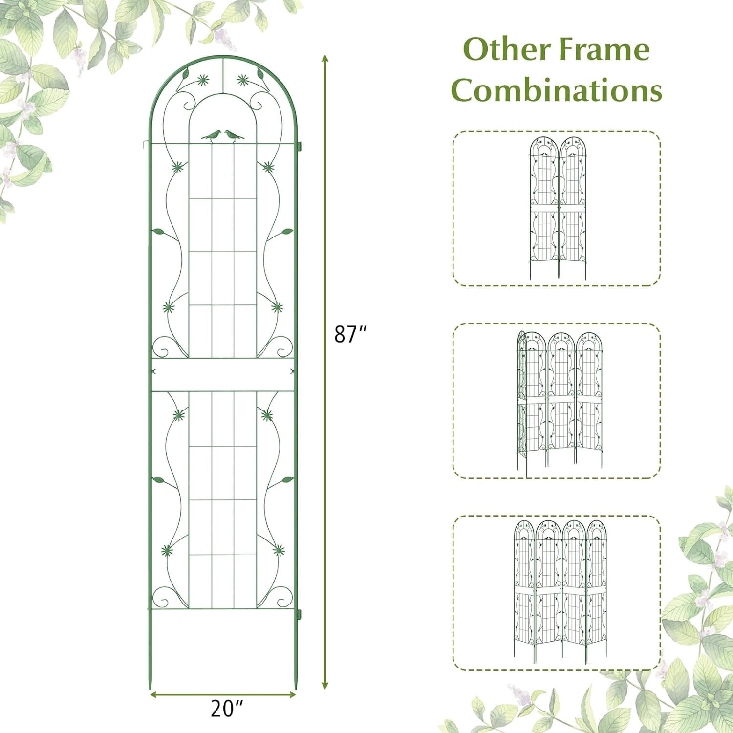 CHTER 2 Pack Garden Trellis, 7.2 FT Tall Galvanized Steel Trellis for Climbing Plants Outdoor for Patio Lawn Wall Decor, Plant Trellis for Vine Cucumber Tomato Flower Clematis Roses, Green