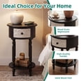 thumbnail image 5 of FOROUTIA Farmhouse Round End Table with 1 Drawer, Carved Wood Nightstand with Shelf, Vintage Accent Side Table for Bedroom Living Room, Black, 5 of 7