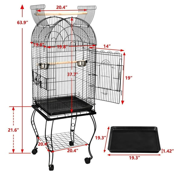 DEXS The Ideal Home for Quaker Parrots: 63.9" Extra - Large Movable Bird Cage with Open - Top, Powder - Coated Technology, and Convenient Wheeled Stand
