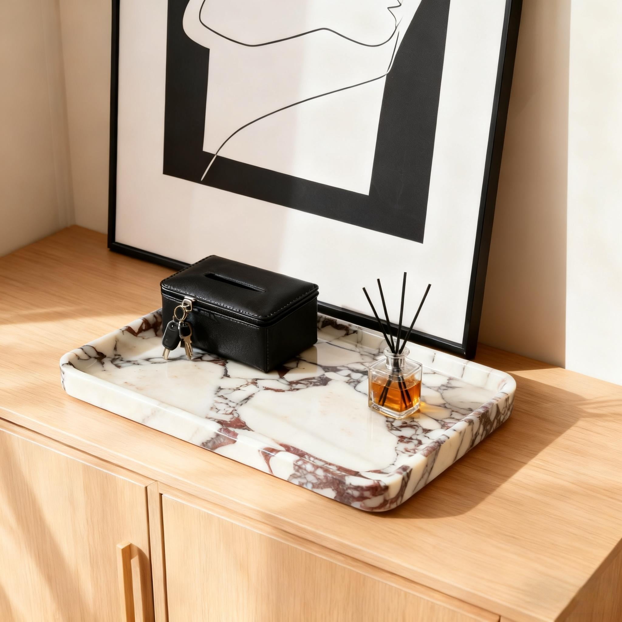 Calacatta Viola Rectangular Marble Dish - Jewelry & Daily Item Organizer for Bathroom Vanity Decor