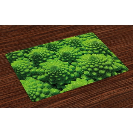 Nature Placemats Set of 4 Broccoli Kale Mother Earth Herbs Themed Fractal Background Foliage Modern Design, Washable Fabric Place Mats for Dining Room Kitchen Table Decor,Lime Green, by