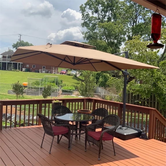PURPLE LEAF Outdoor Cantilever Umbrellas 10FT Square Large Patio Umbrella Offset Umbrella with 360°Rotation Tilting And Hanging Double Top, Taupe