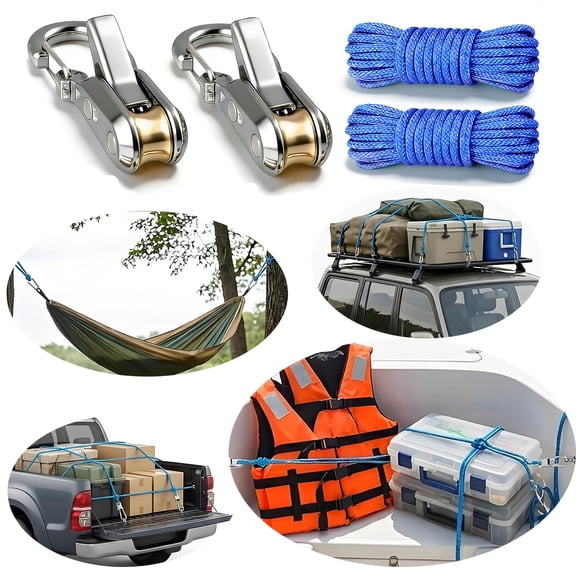 2 Pc Retractable Buckle Rope, Buckle Rope with Accessory Cord, Easy Secure Tie Down for Outdoor, Camping, and Boating Guy Lines,Tools Gadgets,Truck Stuff,Car Essentials