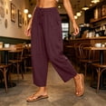 thumbnail image 5 of LIaqionyy Womens Cotton Linen Pants Baggy Wide Leg Lounge Elastic Waist Drawstring Lightweight Trousers with Pockets, 5 of 8