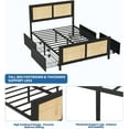 thumbnail image 5 of Rattan Queen Bed Frame with LED Headboard (7 Colors), Boho Cane Platform Bed with 4 Large Drawers, Metal Slats Support, No Box Spring Needed, Black, 5 of 9