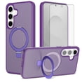 thumbnail image 1 of Asuwish Phone Case for Samsung Galaxy S25 FE 5G Tempered Glass Screen Protector Magnetic Folding Stand Frosted Translucent Rugged Shockproof Protective Cell Cover S 25 EF S25FE Women Men Deep Purple, 1 of 6
