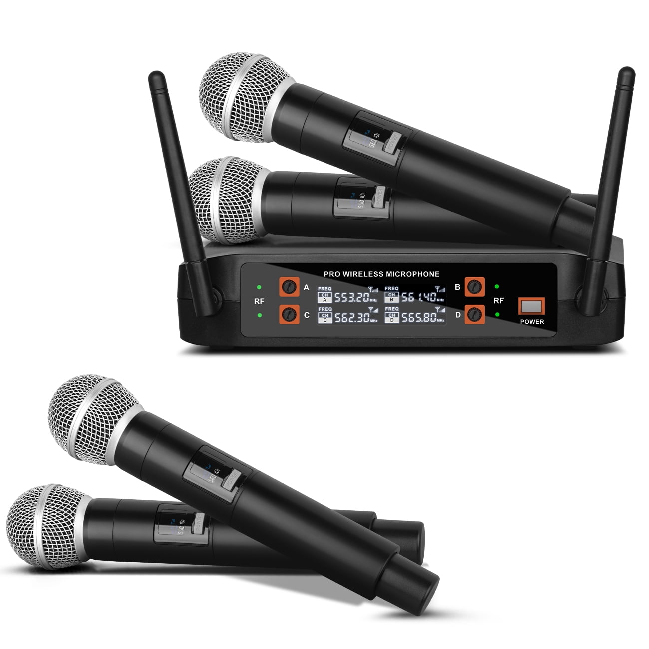 Depusheng DX4 Wireless Microphone Professional 4-Channel Handheld Microphone for Karaoke,Meeting,Party,Church,Speech