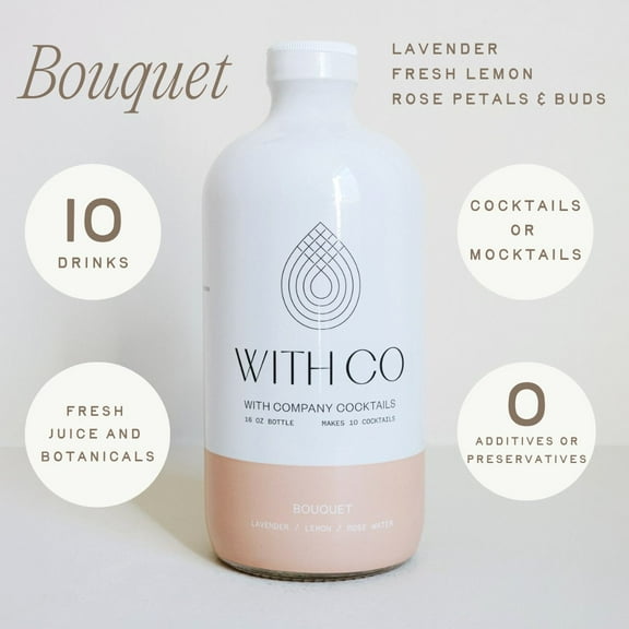 WithCo Bouquet All Natural, Simple Ingredients, Cocktail Mixer, Non-Alcoholic, 16-ounce Bottle