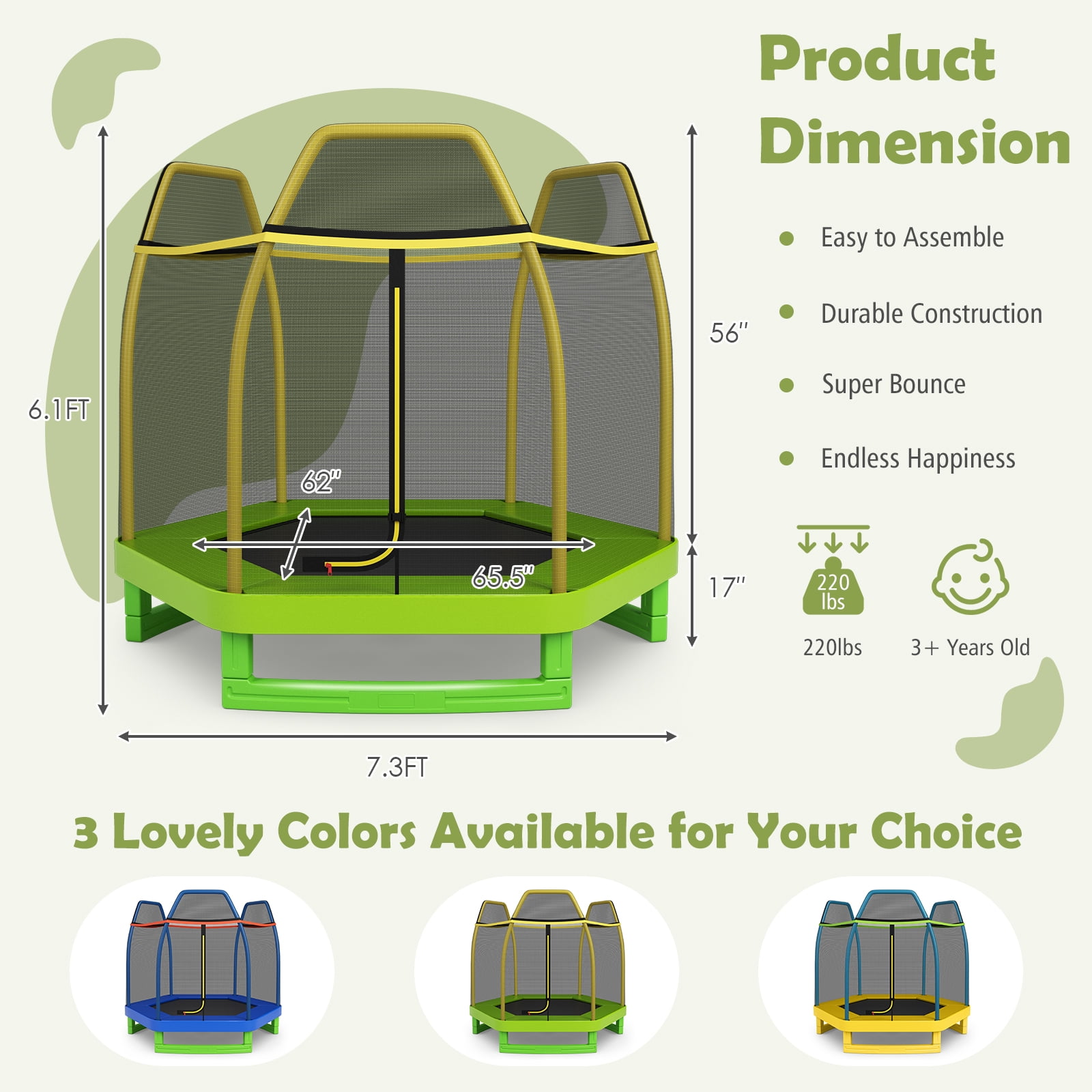 Infans 7FT Kids Trampoline Outdoor Indoor Recreational Bounce Jumper