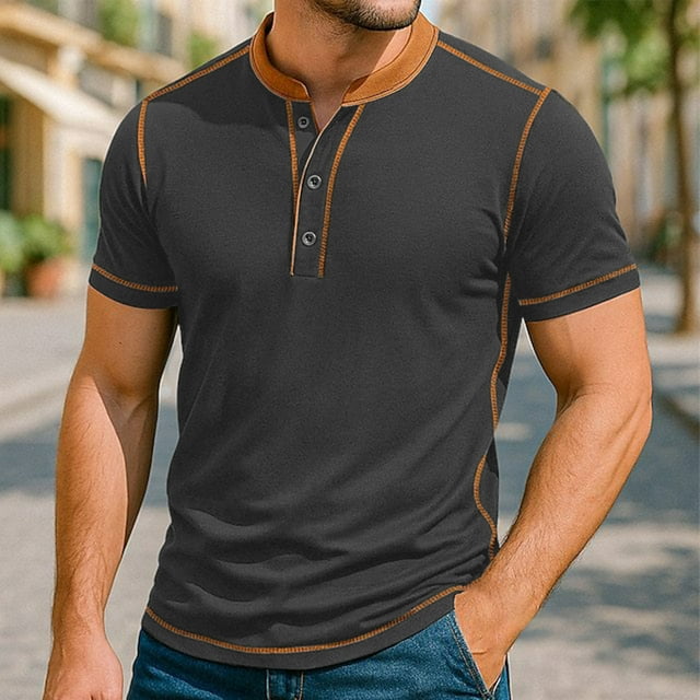 Men's Casual Short Sleeve Solid Color Polyester T-Shirt for Daily Wear