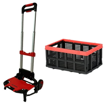 Magna Cart Folding Hand Truck Cart w/Bungee Cord & Foldable Plastic Crate