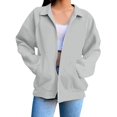 thumbnail image 4 of ManxiVoo Women's Oversized Lapel Zip Front Hoodie Raglan Sleeve Loose Casual Pullover Sweatshirt XL Size Grey, 4 of 7