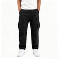 thumbnail image 5 of SERTG Boys Cargo Pants Elastic Waist Drawstring Loose Straight Leg Work Trousers with Pockets for Kids School Daily Wear Casual Sportswear Bottoms, 5 of 8