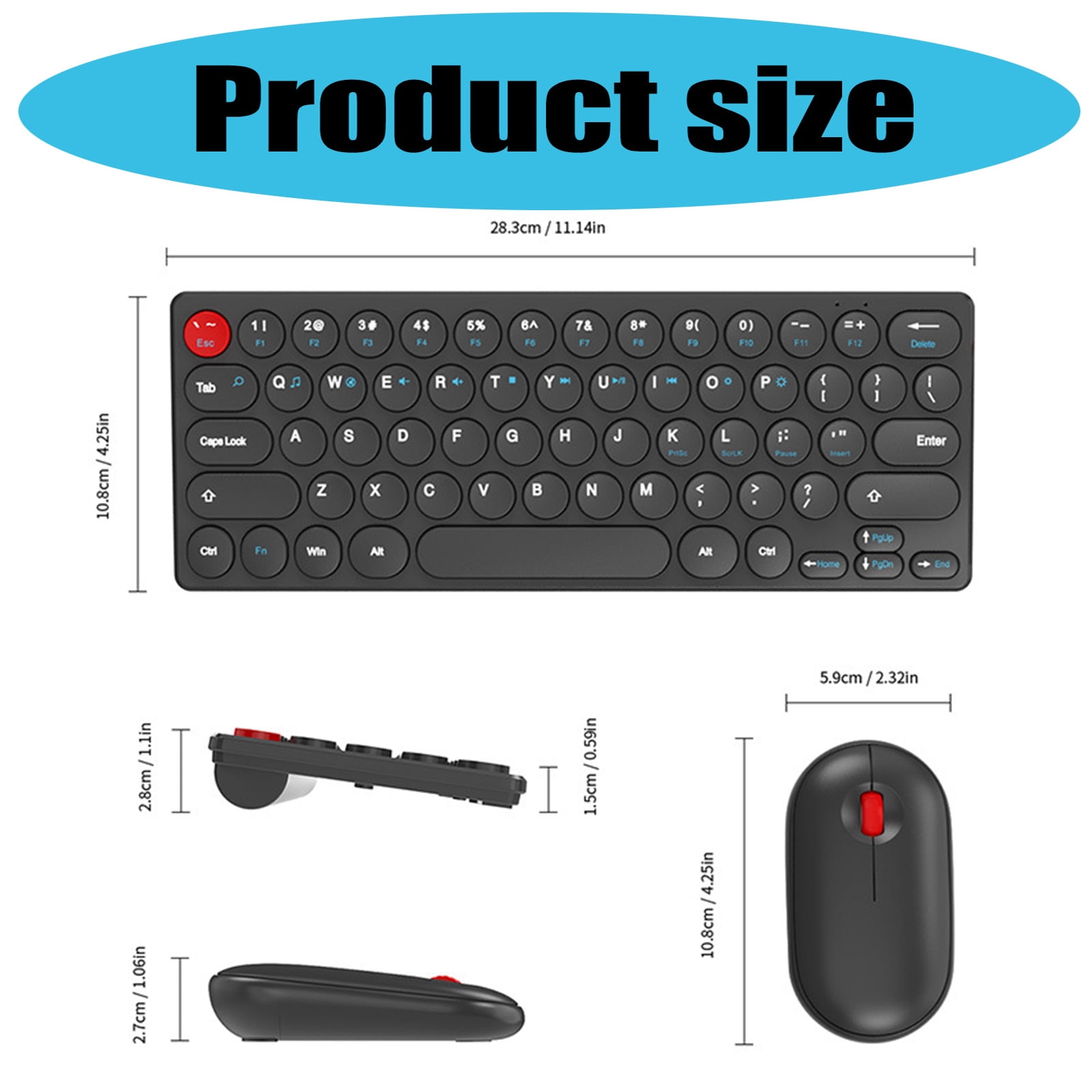 Retro Round Keycap Wireless Keyboards Bundles 2.40G Silents Button Long For Home Office Setups