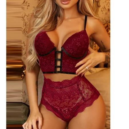

Ruziyoog Sexy Lingerie for Women Bra and Panty Set Lace Bralettes Underwear Sleepwear Red XXL