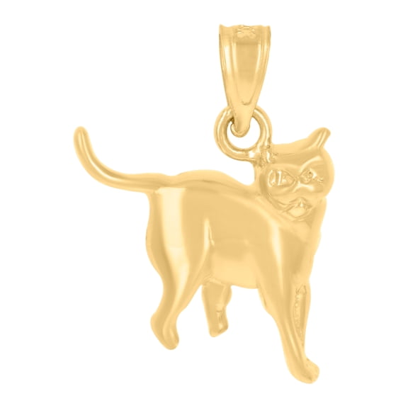 10K Yellow Gold Womens Diamond-Cut Kitty Cat Animal Charm Pendant
