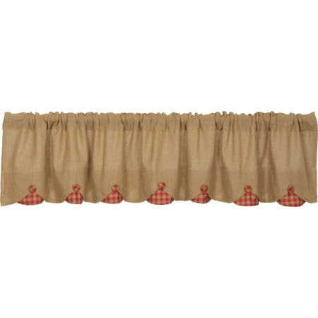 Natural Red Tan Farmhouse Kitchen Curtains Burlap Check Rod Natural Red Tan Farmhouse Kitchen Curtains Burlap Check Rod Pocket Cotton Ons 16x90 Valance