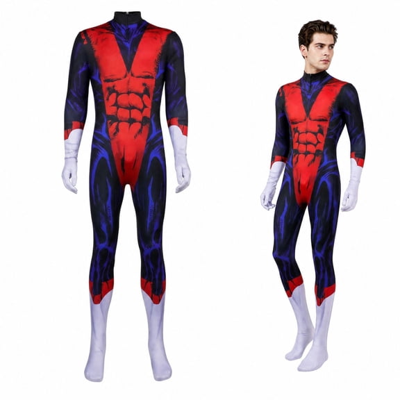 Night Warrior Zentai Costume, Halloween Cosplay Outfit With Angular Chest Graphics and Sleek Long-Sleeve Fitted Silhouette for Halloween Costume Parties, Cosplay Events and Themed Dress Up