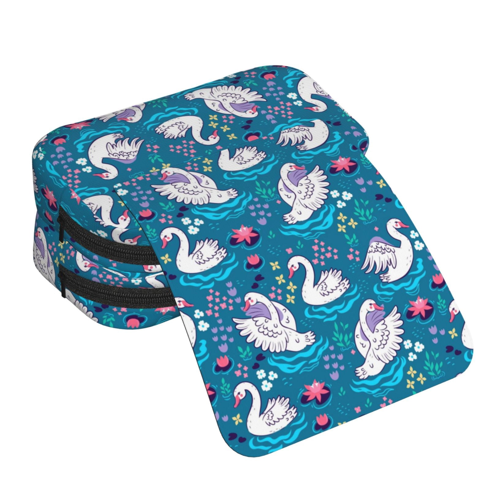 Rateoe Swan On The Pond Pattern Double Clamshell Pen Case, Storage Organizer with Two Zipper Compartments– Holds Up to 50 Pencils & Pens