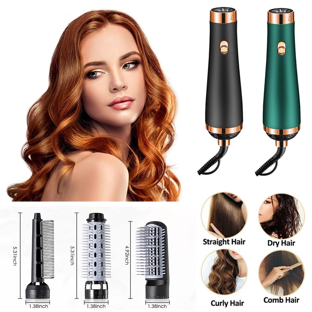 Hot Air Brush Hair Dryer Style, 3 in 1 Brush Blow Dryer Styler for  Straightening, Curling, Negative Ion Blow Dryer Brush, Green 