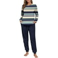 thumbnail image 4 of AINIYS Women's Pajama Set Comfy Long Sleeve Crweneck Pullover and Pants Pajama Set Striped Two Pieces Sleepwear Blue Pajamas for Women _f S, 4 of 7
