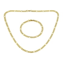 Bling Jewelry Mens Flat Figaro Link 5MM Necklace & Bracelet Set Gold Tone Stainless Steel
