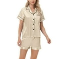 thumbnail image 4 of felwors Women's Satin Pajama Set 2-Piece Sleepwear Loungewear Button Down Short Sleeve Silky PJ Set Beige, S, 4 of 8