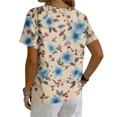 thumbnail image 6 of Vintage Floral V-Neck Tunic Tops for Women - Short Sleeve Button Detail Casual Blouse, Loose Fit Cotton-Linen Look Pullover Shirt for Summer & Vacation Complexion S, 6 of 6