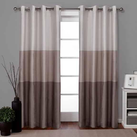 Exclusive Home Curtains Chateau Striped Faux Silk Grommet Top Curtain Panel Pair, 54x84, Taupe