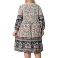 thumbnail image 3 of Vestido de verano de talla grande Agnes Orinda para mujeres, casual, bohemio, floral, con cuello en V, manga 3/4, midi, corto, vestido de playa 1X azul y rosa, 3 of 6