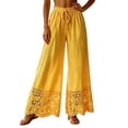 thumbnail image 2 of Mifsaly Wide Leg Palazzo Pants for Women High Waist Drawstring Casual Lounge Trousers Floral Lace Hem Flowy Beach Vacation Boho Bottoms Yellow,XL, 2 of 5