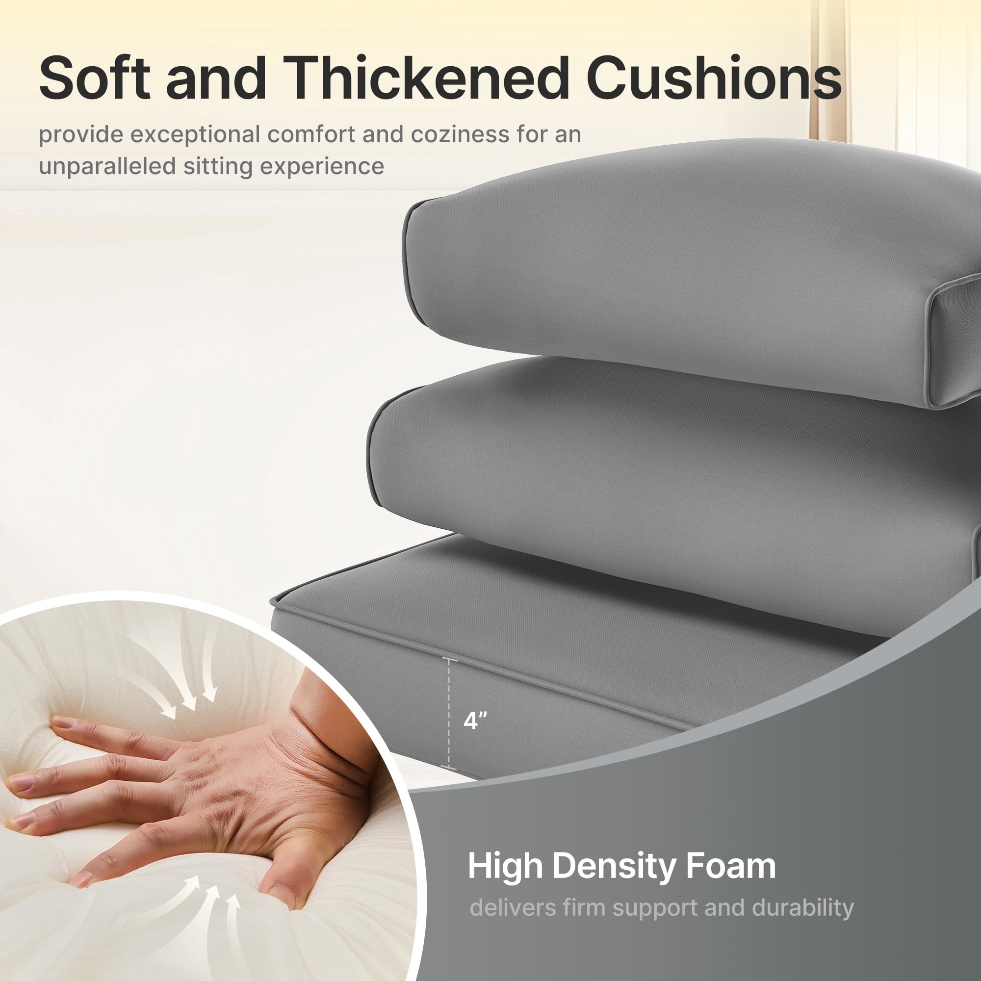 SUNCOZE 14-Piece Outdoor Patio Cushions Set for 6-Seat Sectional Sofa, 25.6" x 25.6" Replacement Couch Cushions, 4-Inch Thick Anti-Slip Garden Furniture Cushions, Grey