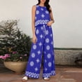 thumbnail image 5 of Costeam Womens Allover Floral Print Two Piece Outfit Cropped Sleeveless Top And Drawstring Waist Wide Leg Pants Hidden Side Pockets Lightweight Woven Fabric Loose Fit Casual Co Ord Matching Set, 5 of 6