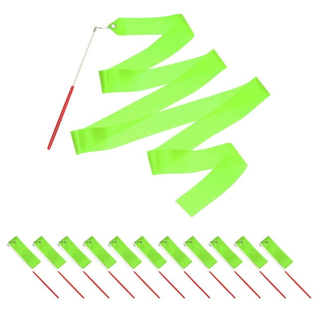 Uxcell Dance Ribbons, Gymnastics Dance Streamers with Non-Slip Wand Dance Flag Green