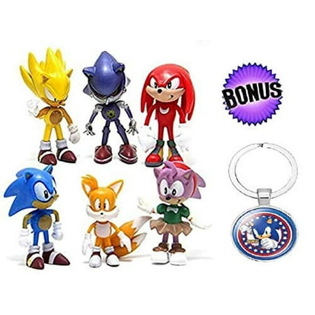 Set of 6pcs Sonic Hedgehog Action Figures Toys Dolls The Sonic Action Figures Cake Toppers 1.5-2.5" Gifts Set Cake Toppers Birthday Party Decoration + Gift