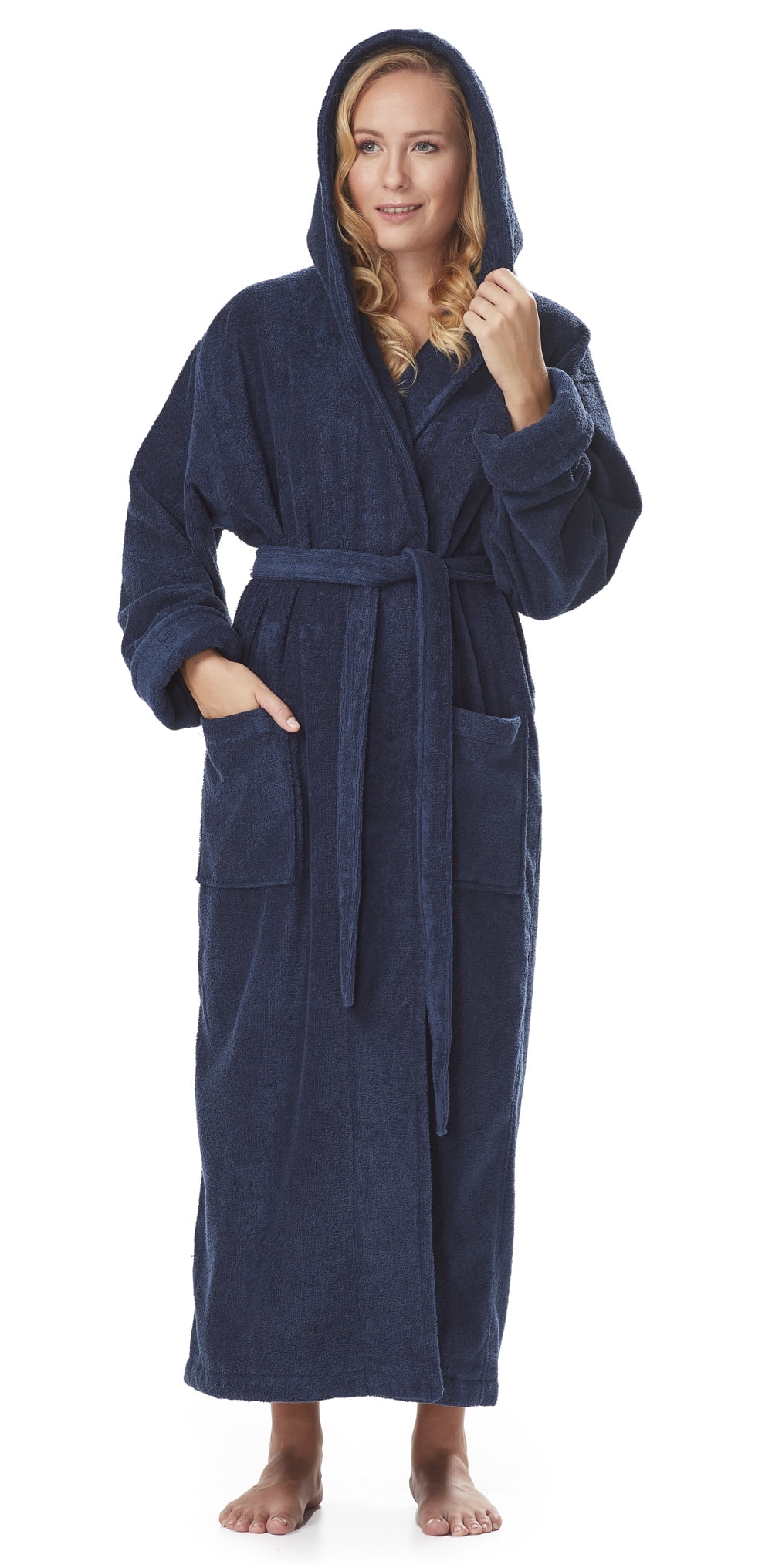 Women's Organic Cotton Hooded Full Length Turkish Bathrobe
