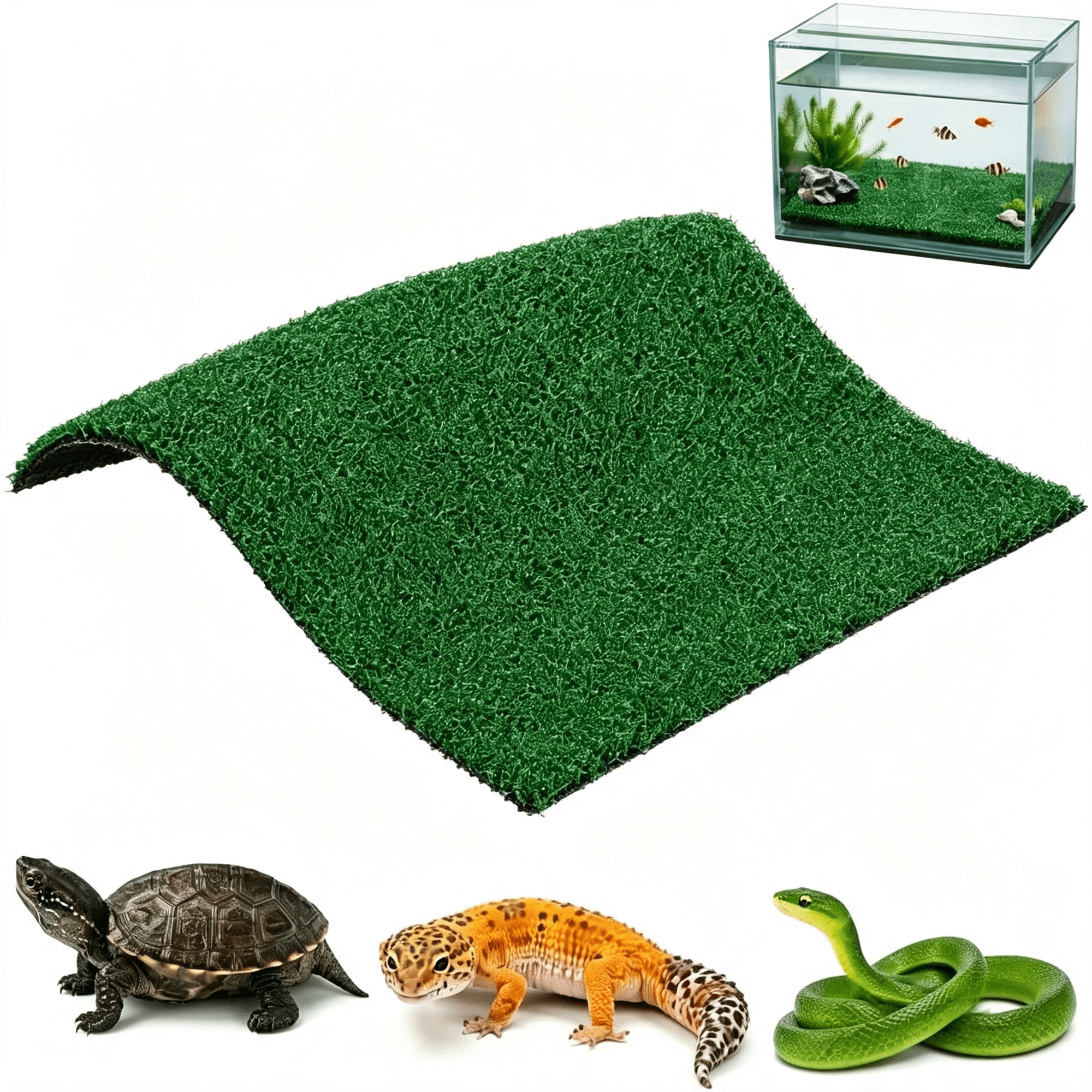 XIBUFE 11.8" Turtle Basking Platform Artificial Grass Turf Square Mat,Non-Slip Cuttable Reptile Tank Accessory for Aquatic Turtles,Lizard,Snake,Turtle Tank Accessories&Aquarium Grass Decor