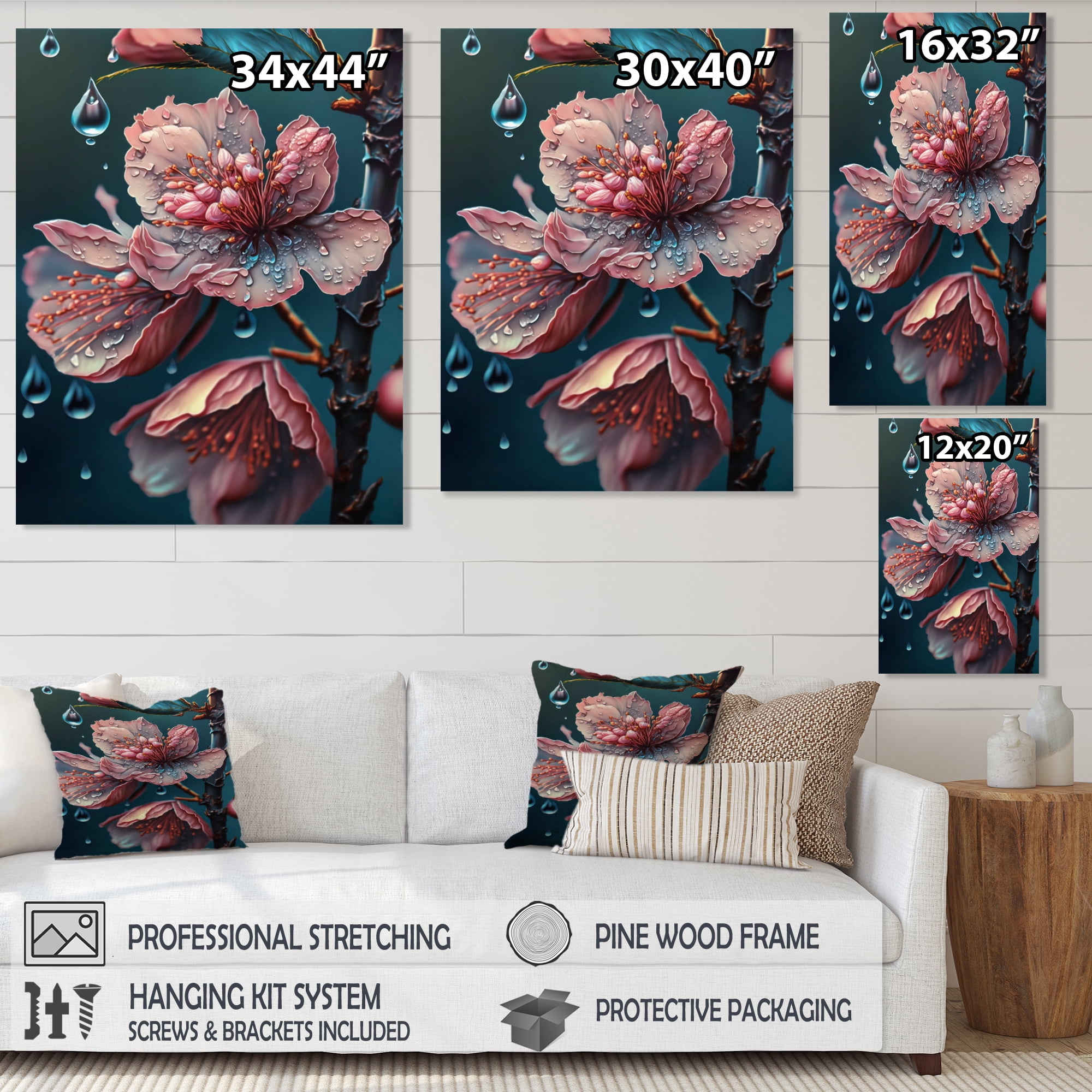 Designart Pink Blooming Cherry Flowers Canvas Wall Art