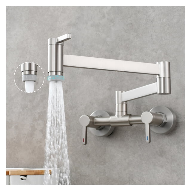 Brass Pot Filler Faucet Folding Kitchen Faucet With Double Joint Swing Arms Rotated Tap Wall Mounted For Hot And Cold Water ,Effortless Installation