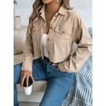 thumbnail image 2 of Womens Fashion Cropped Shackets Corduroy Button Down Crop Jackets Tops Long Sleeve Shirts Trendy 2025 Khaki M, 2 of 7