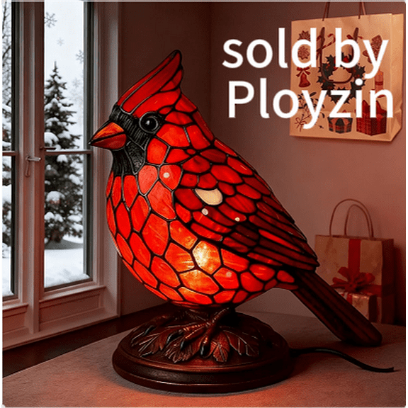 Ployzin Sheremart Cardinal Lamp Stained Glass, Olygee/Pubyfun Resin Cardinalis Night Light Christmas Decorations, Red Bird Cardinalis Night Warm Memorial Light for Christmas Decor, Home,Office(1pcs)