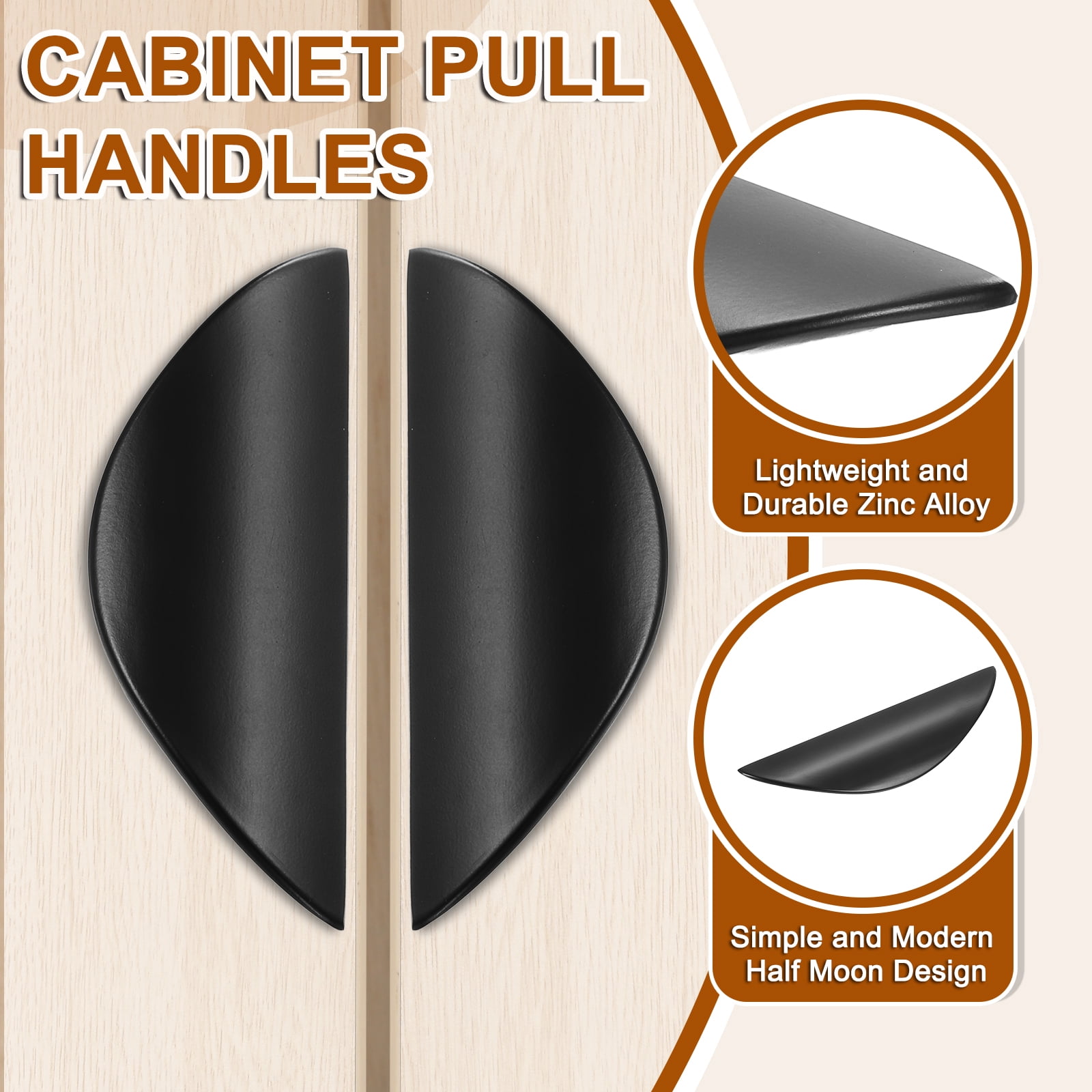Uxcell 6 Pack Half Moon Cabinet Pull, 2.52" Hole Center Drawer Pulls Zinc Alloy Brushed Cabinet Pull Handles for Kitchen Cupboard Dresser Cabinet Hardware, Black