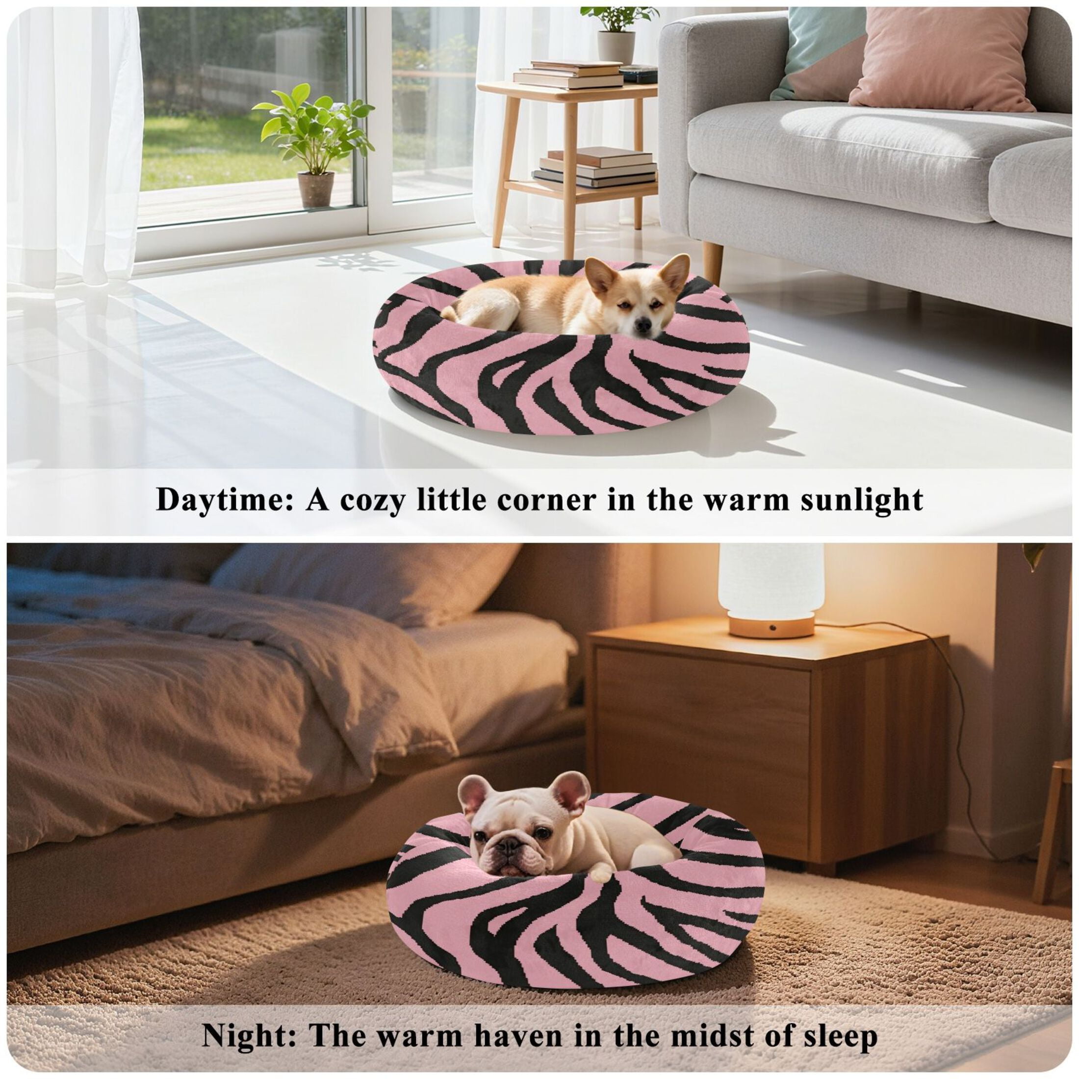 Iauyy Pet Couch Donut Cat Bed for Indoor Cats/Small Dogs Washable & Machine with Non-slip Bottom Calming Cat Furniture, The Perfect Zebra (M)