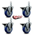 thumbnail image 2 of 4 Inch Blue Poly Wheel Swivel 7/8 Inch Square Stem Caster Set with Brake SCC, 2 of 2