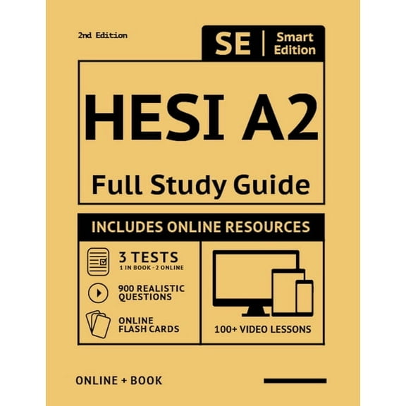 Hesi A2 Full Study Guide 2nd Edition: Complete Subject Review with 100 Video Lessons, 3 Full Practice Tests Book   Onlin, (Paperback)