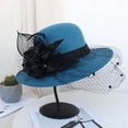 thumbnail image 2 of Sombrero de lana de ala grande para otoño e invierno, sombrero de fieltro retro británico, sombrero de copa de malla con flores para banquetes, 2 of 5