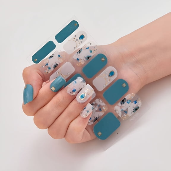RAGUPEL Semi Cured Gel Nail Strips, 14PCS 3D Laser Full Nail Wraps, Trendy Gel Polish Stickers for Women, Easy DIY Manicure, Durable & Flexible Nail Art for Home Salon