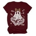 thumbnail image 5 of Fgnfyis T-Shirt Graphique à Manches Courtes d'Halloween pour Femmes Col Rond Décontracté pour Fête d'Été avec Jeans Hauts pour Femmes Vin G, 5 of 5
