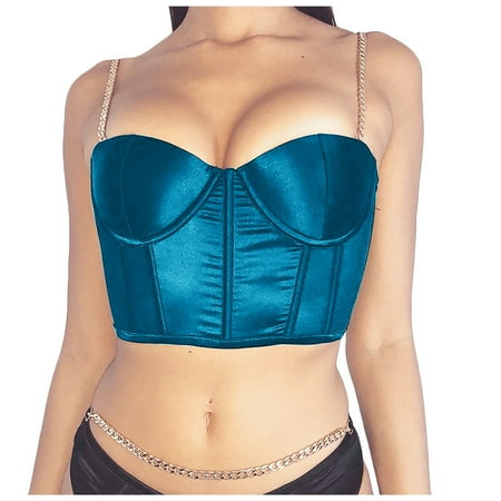Women Sexy Spaghetti Strap Satin Crop Corset V Neck Sleeveless Crop Bustier Slim Fit Clubwear Crop Camis Top Valentines Day Gifts
