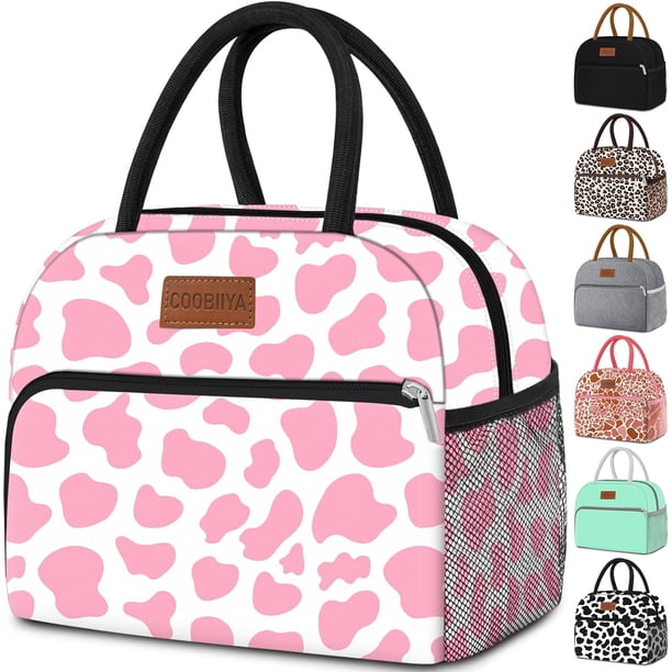 Coobiiya Bolsa de almuerzo para mujer, lonchera con estampado de vaca para mujeres y hombres adultos, aislada, reutilizable, pequeña, a prueba de fugas, linda lonchera para el trabajo, oficina, picnic